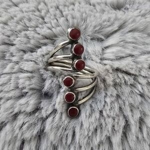 Elegant Silver and Red Stone Women's Ring